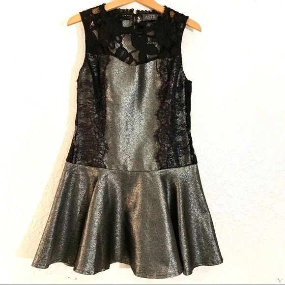 ASTR the Label Gunmetal Grey Metallic Lace Dress - Picture 2 of 8